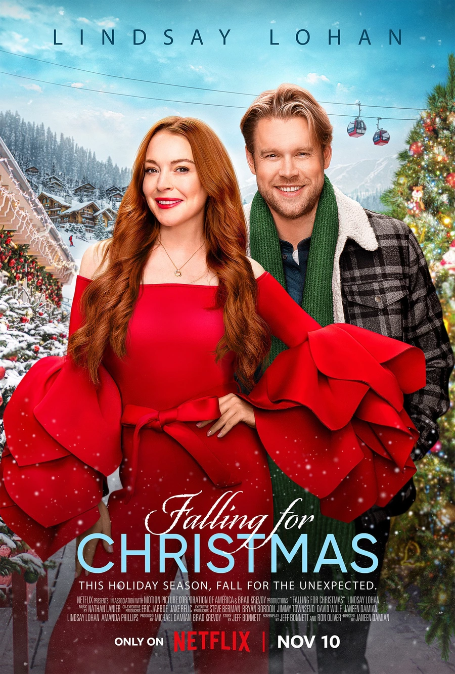 Today, Netflix premiered the holiday romantic comedy «Falling for Christmas», starring Lindsay Lohan.. In the center of the plot is a spoiled heiress who, having lost her memory due to an accident at a ski resort, finds herself at Christmas in the cozy house of a widower and his daughter.