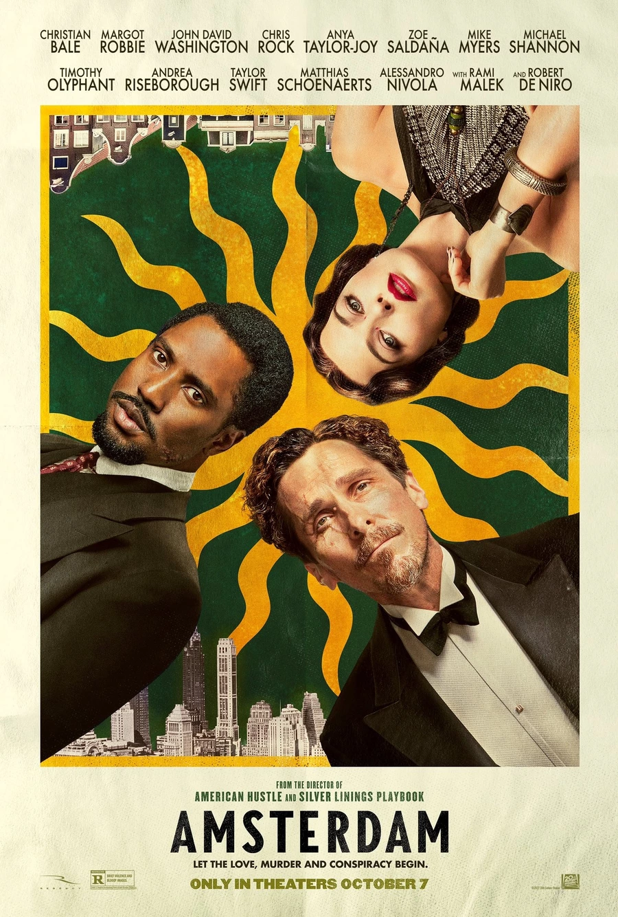 Yesterday the online premiere of David O. Russell's new film «Amsterdam», a crime drama starring Christian Bale, Margot Robbie and John David Washington, took place.. The events of the film unfold in the 1930s. This is a story about three friends who become witnesses to a murder and suspects and uncover one of the most insane conspiracies in US history.

In minor roles: Chris Rock, Anya Taylor-Joy, Robert De Niro, Rami Malek, Zoe Saldaña, Mike Myers, Taylor Swift, Michael Shannon, Timothy Olyphant, Andrea Riseborough, Matthias Schoenaerts and Alessandro Nivola.