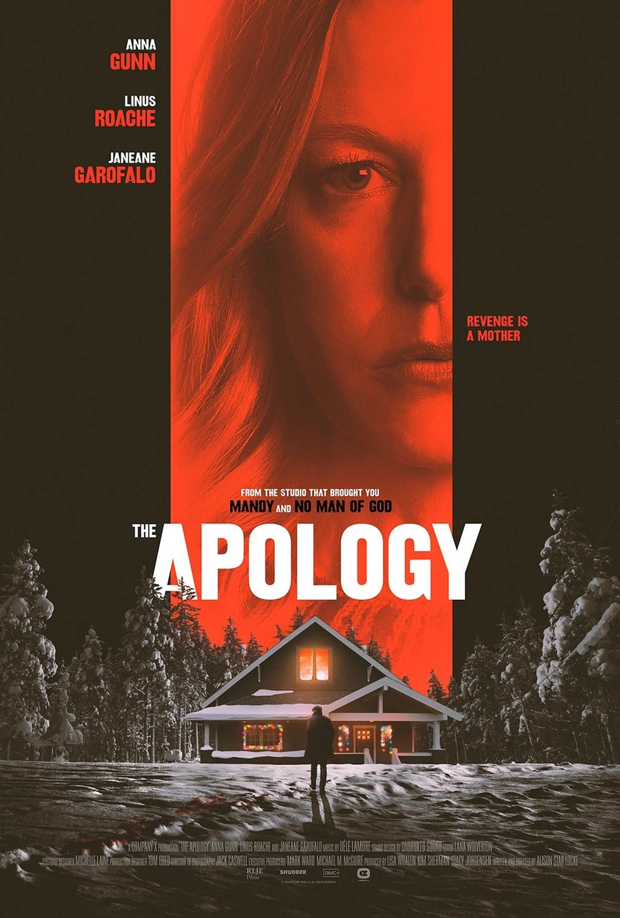 Poster for the thriller «The Apology», starring Anna Gunn.. 20 years after the disappearance of her daughter, Darlene, a former alcoholic, is preparing for a family Christmas dinner with the help of her friend and neighbor Gretchen. Late in the evening, on Christmas Eve, an uninvited guest appears on her doorstep - her sister's ex-husband, bringing with him nostalgic gifts and a heavy secret. Soon Darlene finds herself trapped between rationality and ruthless instinct. Outside the door, a storm rages, and inside, a battle of wits begins that escalates into a brutal revenge game.
The film will be released on the streaming service "Shudder" on December 16.
