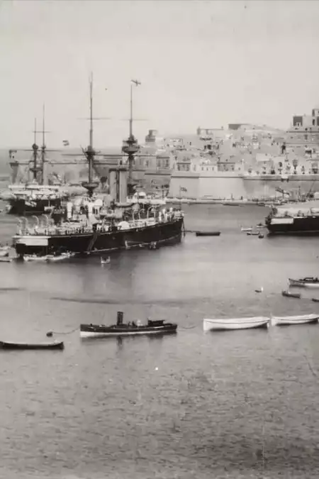 Panorama of Grand Harbour, Malta, Showing Battleships, Etc.